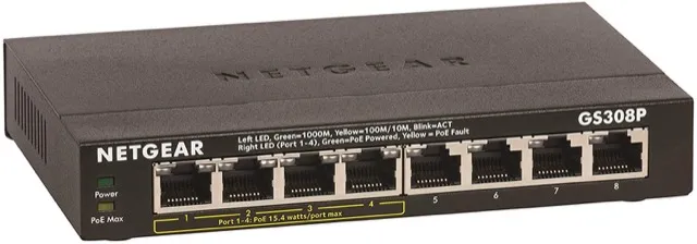 Netgear GS308P 8 Port Gigabit Ethernet Switch with 4 Ports PoE