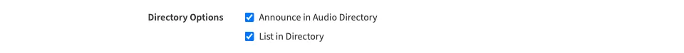 Directory Options on a user's profile with Announce in Audio Directory and List in Directory checked