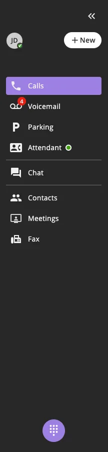 The ConnectUC left-side menu with the user icon, tabs, and Dial Pad icon labeled