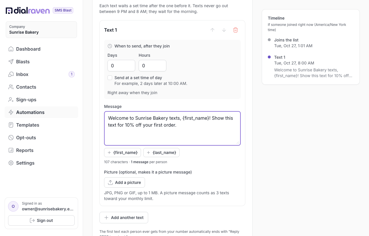 Building an automation with steps and the timeline preview