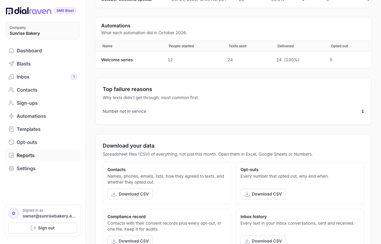 The Download your data section on Reports