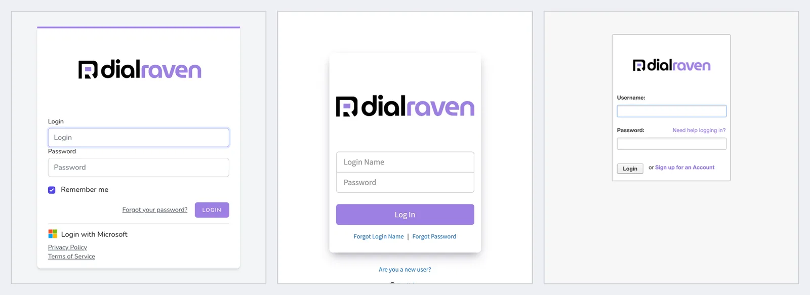 The ConnectUC, Manager Portal, and billing portal sign-in pages side by side